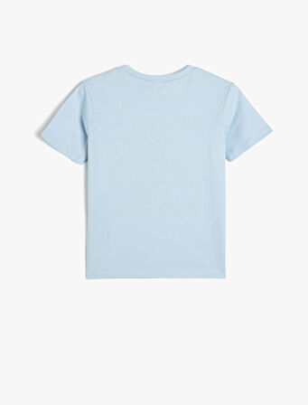 Dinozor Baskılı Bisiklet Yaka Kısa Kollu Pamuklu Tişört