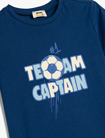 Futbol Temalı Baskılı Pamuklu Bisiklet Yaka Tişört