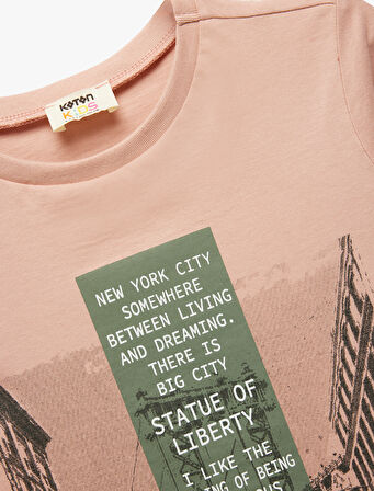 Pamuklu Baskılı Bisiklet Yaka Kısa Kollu Tişört