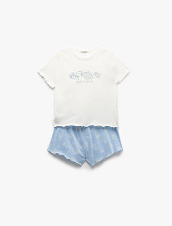 Pamuklu Kısa Kollu Baskılı Şort Pijama Takımı