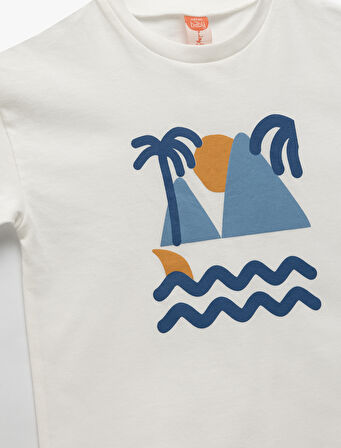 Pamuklu Bisiklet Yaka Kısa Kollu Baskılı Tişört