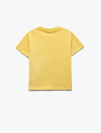 Dinozor Baskılı Kısa Kollu Bisiklet Yaka Pamuklu Tişört