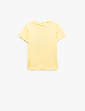 Pamuklu Baskılı Kısa Kollu Bisiklet Yaka Tişört