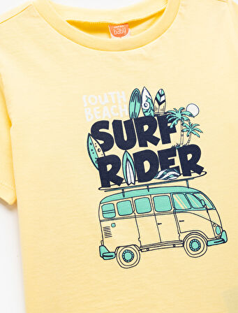 Pamuklu Baskılı Kısa Kollu Bisiklet Yaka Tişört