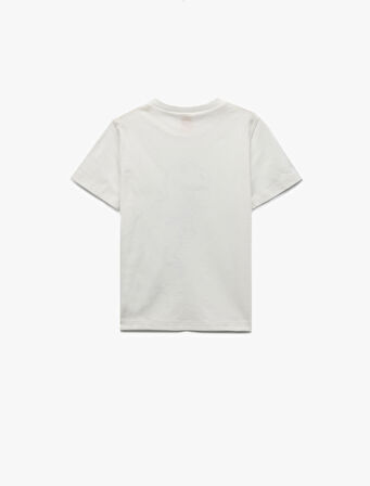 Dinozor Baskılı Kısa Kollu Bisiklet Yaka Pamuklu Tişört