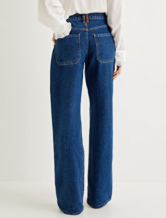 Kot Pantolon Düz Paça Süet Görünümlü Normal Bel Düğmeli - Straight Fit Jeans