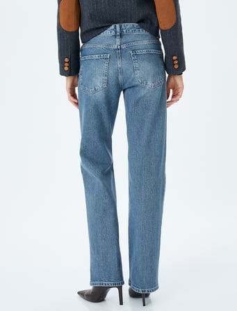 Normal Bel Düz Paça Düğmeli Denim Pantolon - Straight Fit Jean