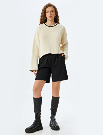 Bisiklet Yaka Biyeli Rahat Kalıp Triko Kazak