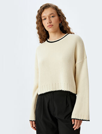 Bisiklet Yaka Biyeli Rahat Kalıp Triko Kazak