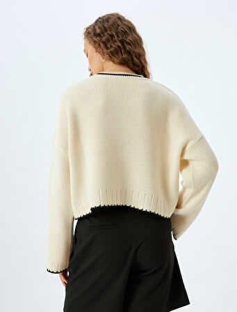 Bisiklet Yaka Biyeli Rahat Kalıp Triko Kazak