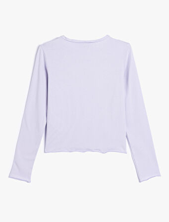 Köpek Baskılı Crop Tişört Uzun Kollu Bisiklet Yaka