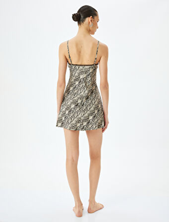 Yılan Derisi Baskılı V Yaka Askılı Mini Gecelik