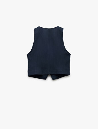 Viskon Kumaş Astarlı V Yaka Kolsuz Slim Fit Düğmeli Yelek