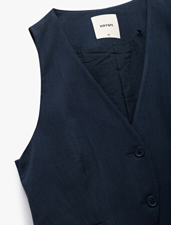  Viskon Kumaş Astarlı V Yaka Kolsuz Slim Fit Düğmeli Yelek