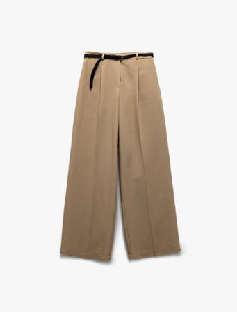 Viskon Keten Karışımlı Cepli Düz Bol Paça Kumaş Pantolon
