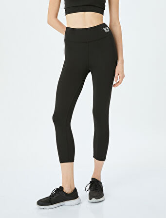 Slim Fit Slogan Baskılı Spor Tayt