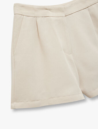 Regular Fit Pile Detaylı Cepli Keten Karışımlı Mini Şort