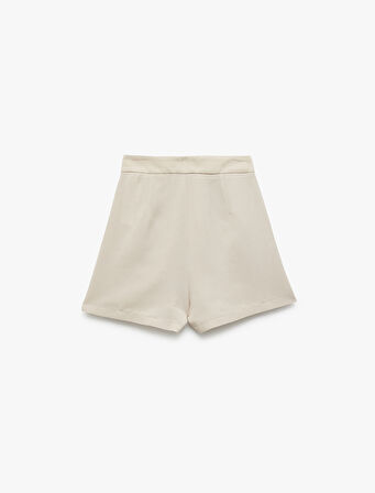Regular Fit Pile Detaylı Cepli Keten Karışımlı Mini Şort