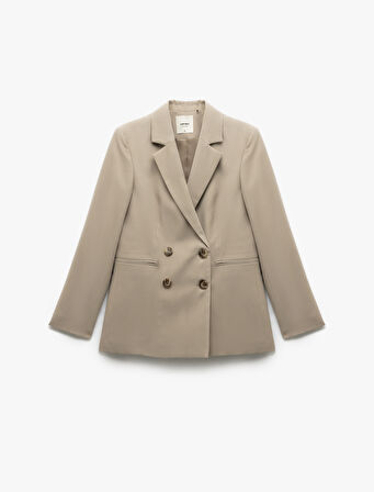 Viskon Kumaş Uzun Kollu Kruvaze Oversize Blazer Ceket