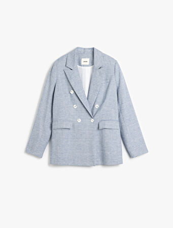 Uzun Kollu Cep Detaylı Kruvaze Blazer Ceket