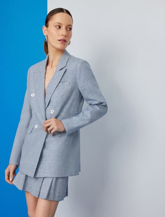 Uzun Kollu Cep Detaylı Kruvaze Blazer Ceket