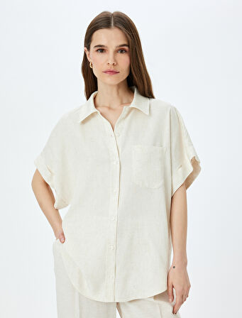 Tek Cep Detaylı Keten Karışımlı Kısa Kollu Gömlek