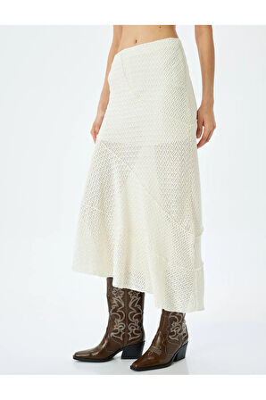 Koton Yarım Astarlı Transparan Dantel Kloş Uzun Kadın Etek 5Sak70002Pw