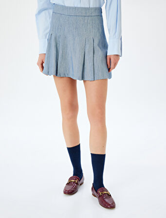 Standart Bel Kalın Pileli Mini Etek