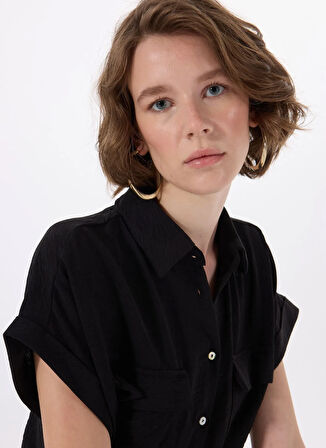 Koton V Yaka Siyah Diz Üstü Kadın Elbise 5SAK80027PW