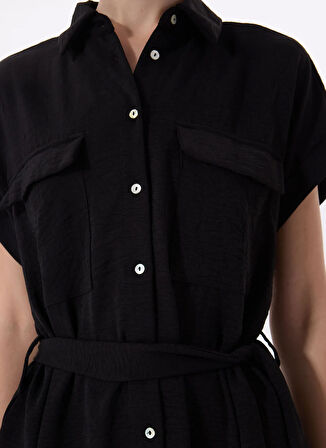 Koton V Yaka Siyah Diz Üstü Kadın Elbise 5SAK80027PW