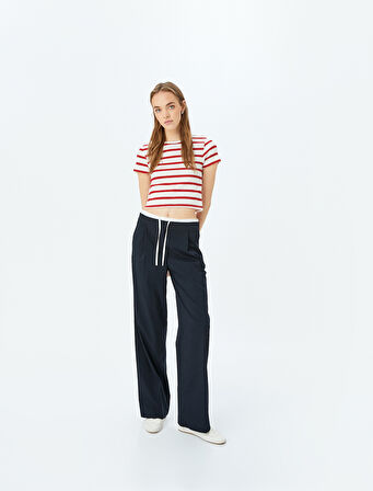 Basic Çizgili Bisiklet Yaka Kısa Kollu Kaşkorse Slim Fit Tişört