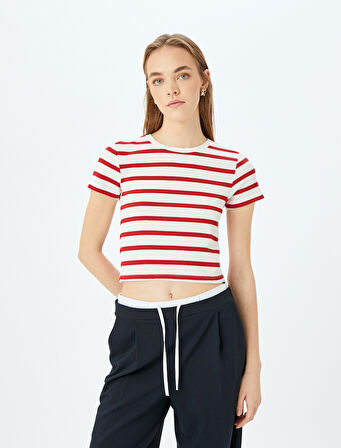 Basic Çizgili Bisiklet Yaka Kısa Kollu Kaşkorse Slim Fit Tişört