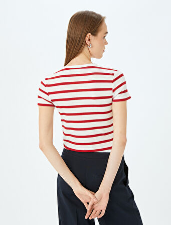 Basic Çizgili Bisiklet Yaka Kısa Kollu Kaşkorse Slim Fit Tişört