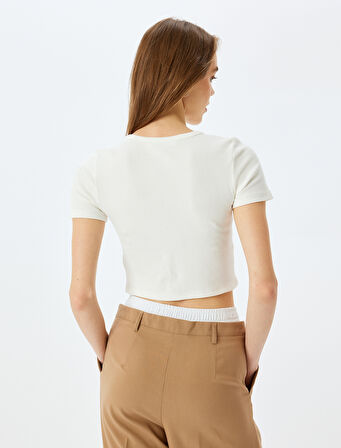 Basic Kısa Kollu Bisiklet Yaka Slim Fit Crop Kaşkorse Tişört