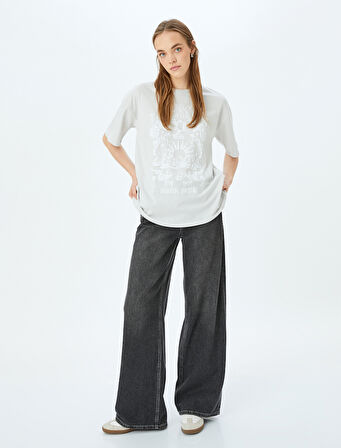 Baskılı Rahat Kalıp Kısa Kollu Bisiklet Yaka Tişört