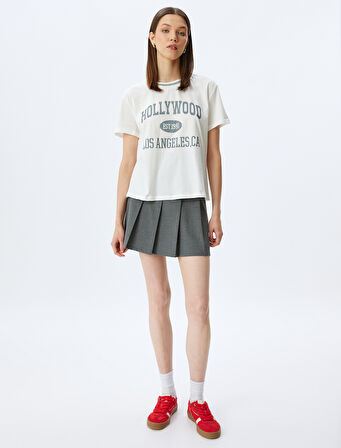 Kolej Baskılı Biyeli Bisiklet Yaka Kısa Kollu Pamuklu Tişört