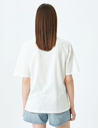 Slogan Baskılı Kısa Kollu Bisiklet Yaka Rahat Kalıp Tişört