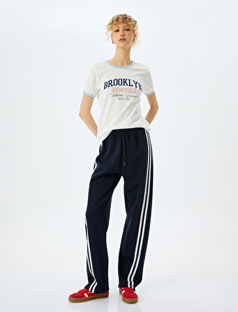 Slogan Baskılı Pamuklu Bisiklet Yaka Kısa Kollu Tişört