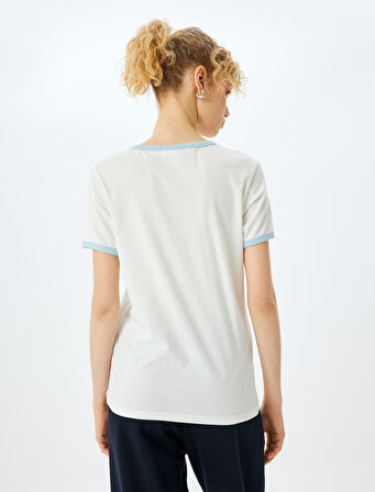 Slogan Baskılı Pamuklu Bisiklet Yaka Kısa Kollu Tişört