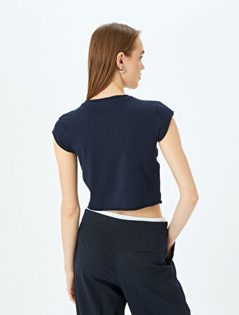 Kolej Baskılı Bisiklet Yaka Kısa Kollu Crop Tişört