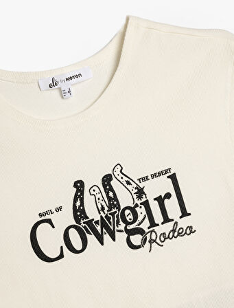 Slogan Baskılı Kolsuz Bisiklet Yaka Tişört