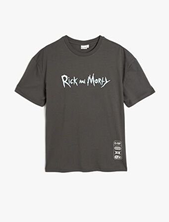 Rick and Morty Lisanslı Arkası Baskılı Kısa Kollu Bisiklet Yaka Tişört