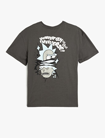 Rick and Morty Lisanslı Arkası Baskılı Kısa Kollu Bisiklet Yaka Tişört