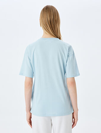 Kolej Baskılı Bisiklet Yaka Kısa Kollu Rahat Kalıp Tişört