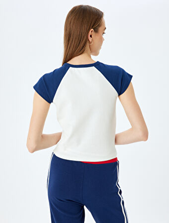 Baskılı Renk Bloklu Slim Fit Kısa Kollu Tişört