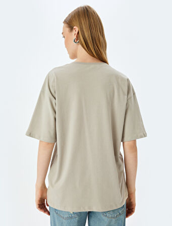 Slogan Baskılı Bisiklet Yaka Kısa Kollu Oversize Tişört