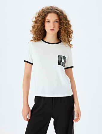 Bisiklet Yaka Brode Detaylı Kısa Kollu Tişört