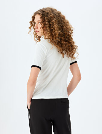 Bisiklet Yaka Brode Detaylı Kısa Kollu Tişört