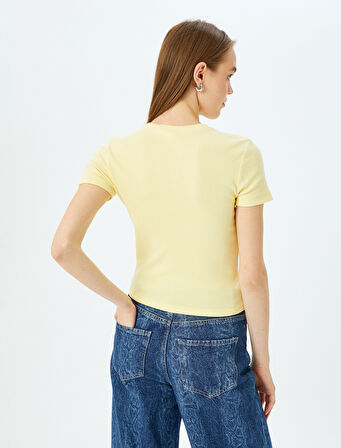 Ayı Baskılı Kısa Kollu Bisiklet Yaka Slim Fit Tişört