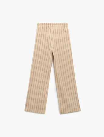 Beli Lastikli Bürümcük Kumaş Geniş Paça Pantolon